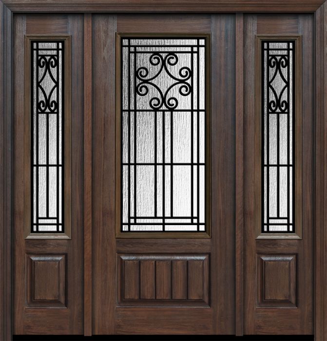 80" 1 Panel 3/4 Lite Novara GBG Mahogany Door /2side