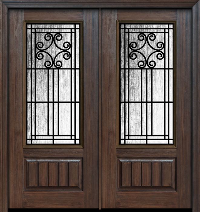 80" Double 1 Panel 3/4 Lite Novara GBG Mahogany/Alder Door