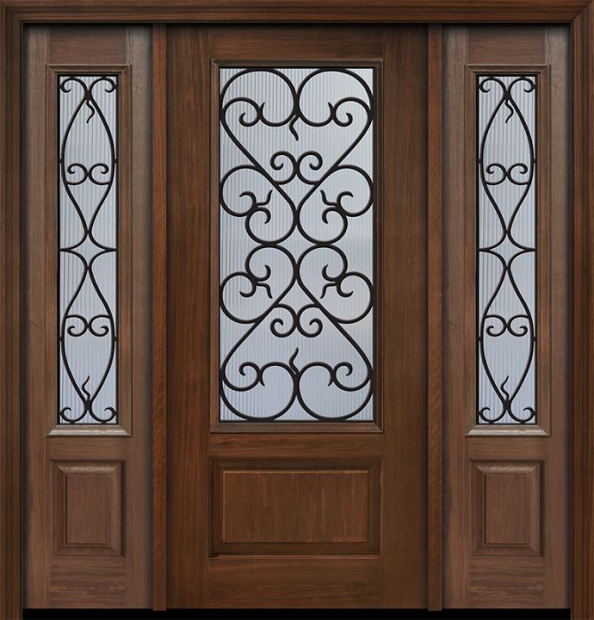 80" 1 Panel 3/4 Lite Palermo GBG Mahogany Door /2side