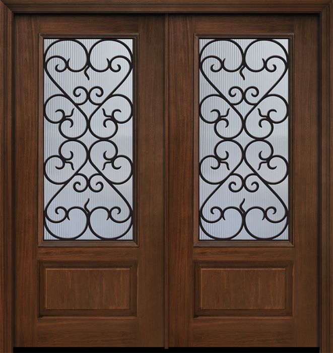 Pro 80" Double 1 Panel 3/4 Lite Palermo GBG Mahogany Door