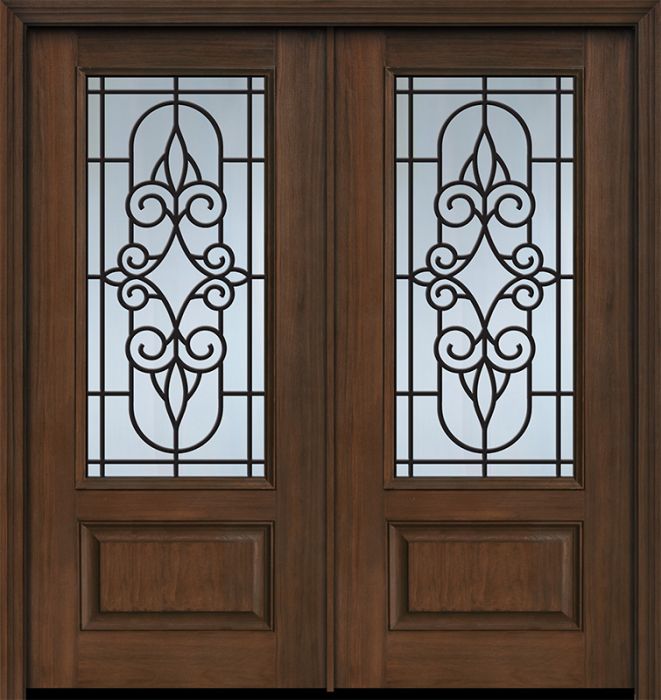 80" Double 1 Panel 3/4 Lite Salento GBG Mahogany/Alder Door