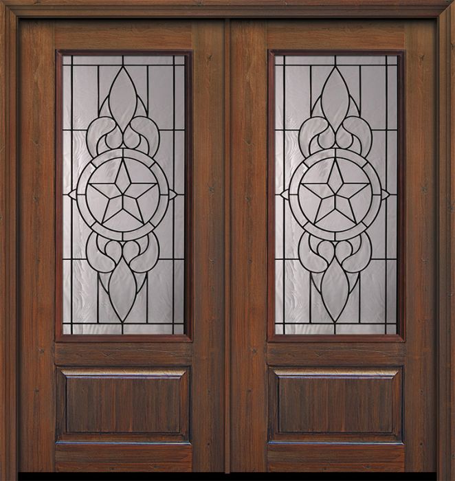 80" Double 1 Panel 3/4 Lite Brazos Mahogany/Alder Door