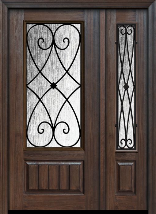 80" 1 Panel 3/4 Lite Charleston Wrought Iron Mahogany Door /1side