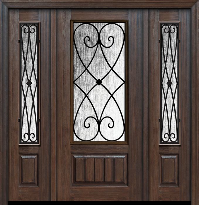 80" 1 Panel 3/4 Lite Charleston Wrought Iron Mahogany Door /2side