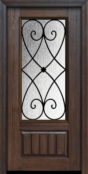 80" 1 Panel 3/4 Lite Charleston Wrought Iron Mahogany/Alder Door