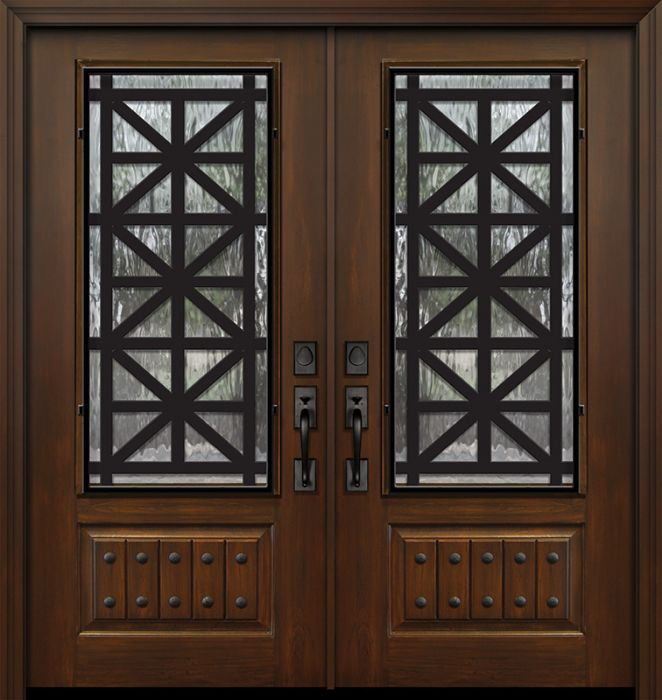IMPACT | 80" Double 1 Panel 3/4 Lite Contempo Steel Grille Mahogany/Alder Door