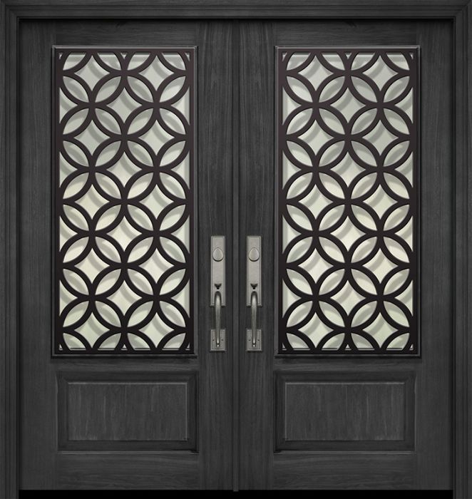 80" Double 1 Panel 3/4 Lite Eclectic Steel Grille Mahogany/Alder Door