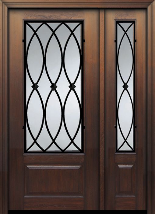 IMPACT | 80" 1 Panel 3/4 Lite La Salle Wrought Iron  Mahogany Door /1side
