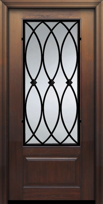Pro 80" 1 Panel 3/4 Lite La Salle Wrought Iron Mahogany Door