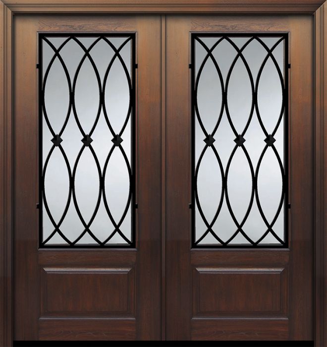 IMPACT | 80" Double 1 Panel 3/4 Lite La Salle Wrought Iron Mahogany/Alder Door