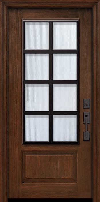 Pro 80" 1 Panel 3/4 Lite Minimal Steel Grille Mahogany Door