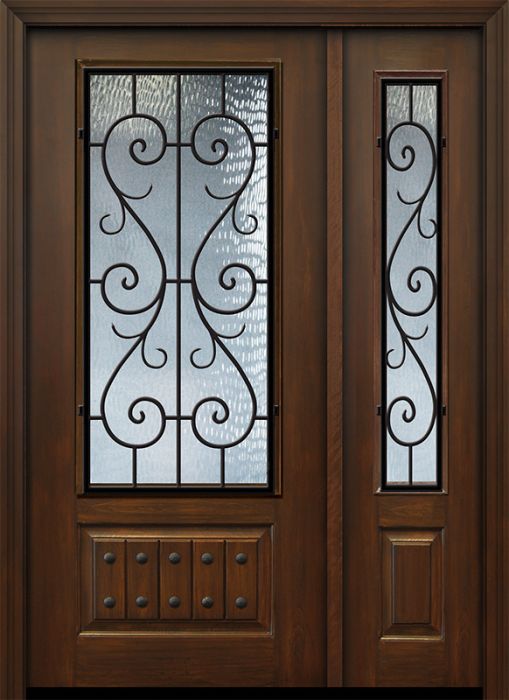 80" 1 Panel 3/4 Lite St Charles Wrought Iron Mahogany Door /1side