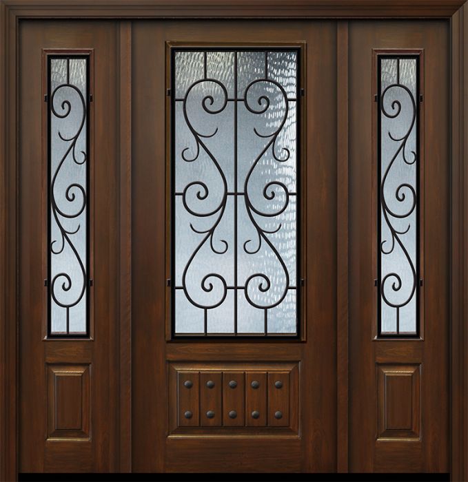 IMPACT | 80" 1 Panel 3/4 Lite St Charles Wrought Iron Mahogany Door /2side