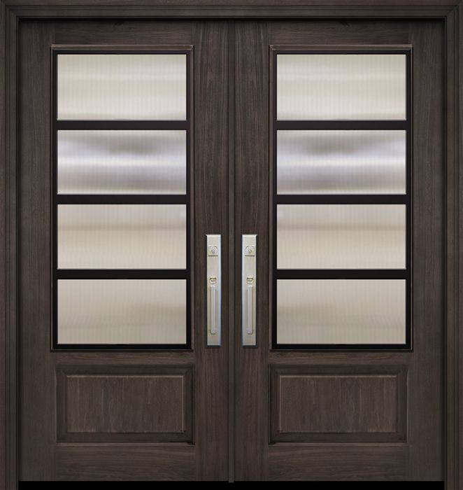 Pro 80" Double 1 Panel 3/4 Lite Urban Steel Grille Mahogany Door