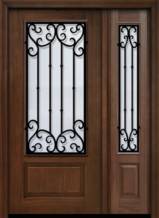 80" 1 Panel 3/4 Lite Valencia Wrought Iron Mahogany Door /1side