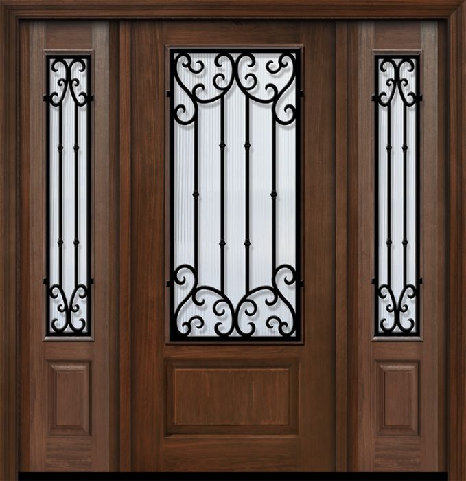 80" 1 Panel 3/4 Lite Valencia Wrought Iron Mahogany Door /2side