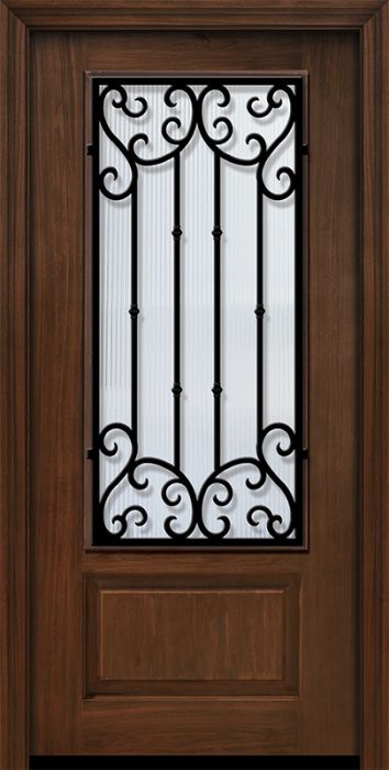 80" 1 Panel 3/4 Lite Valencia Wrought Iron Mahogany/Alder Door