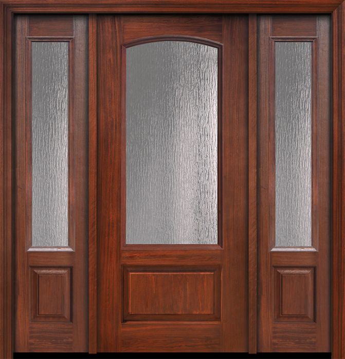 80" 3/4 Arch Lite Privacy Glass Mahogany Door /2side