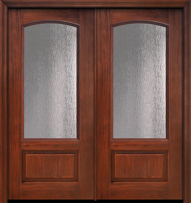 Pro 80" Double 3/4 Arch Lite Privacy Glass Mahogany Door