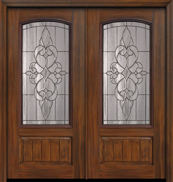 Pro 80" Double 1 Panel 3/4 Arch Lite Courtlandt Mahogany Door