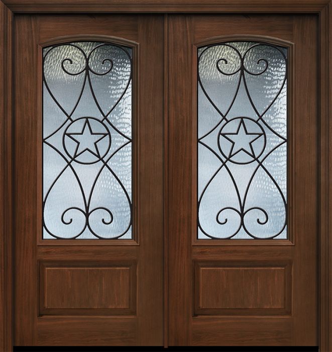 Pro 80" Double 1 Panel 3/4 Arch Lite Austin GBG Mahogany Door