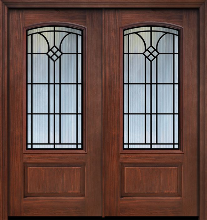 Pro 80" Double 1 Panel 3/4 Arch Lite Cantania GBG Mahogany Door