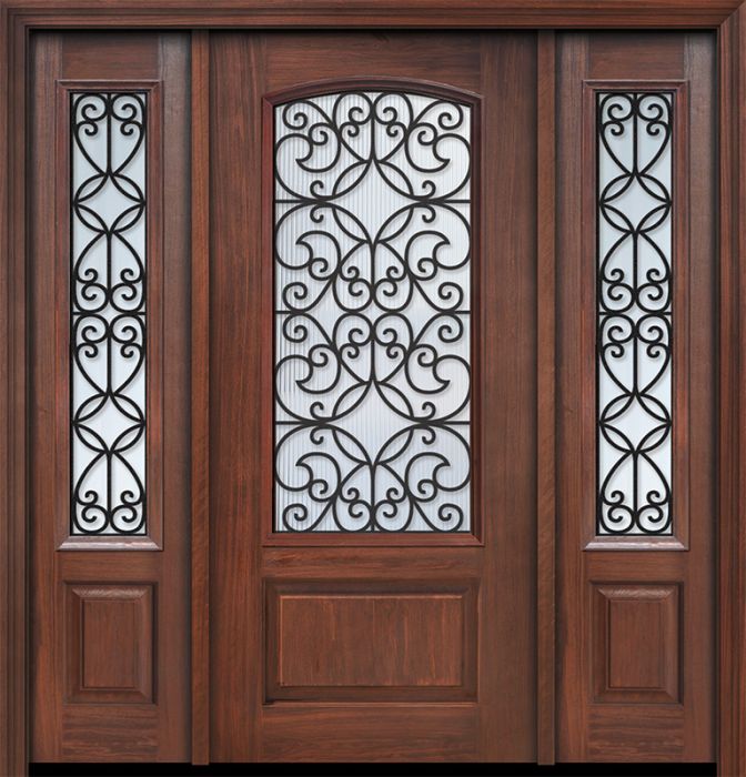 80" 1 Panel 3/4 Arch Lite Florence GBG Mahogany Door /2side