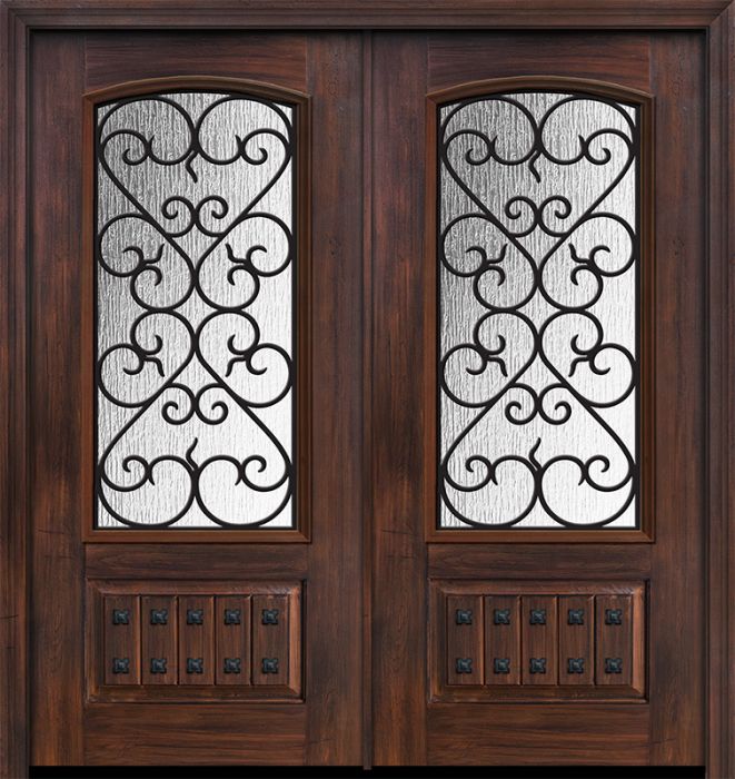 Pro 80" Double 1 Panel 3/4 Arch Lite Palermo GBG Mahogany Door