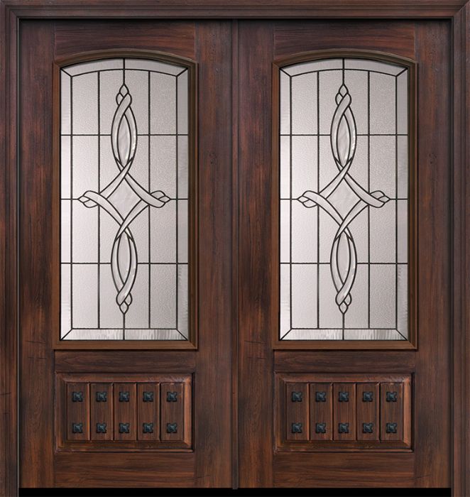 Pro 80" Double 1 Panel 3/4 Arch Lite Marsais Mahogany Door