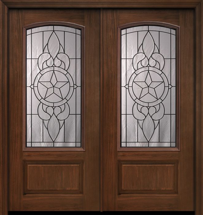 Pro 80" Double 1 Panel 3/4 Arch Lite Brazos Mahogany Door