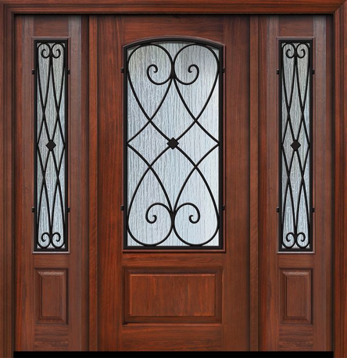 IMPACT | 80" 1 Panel 3/4 Arch Lite Charleston Wrought Iron Mahogany Door /2side