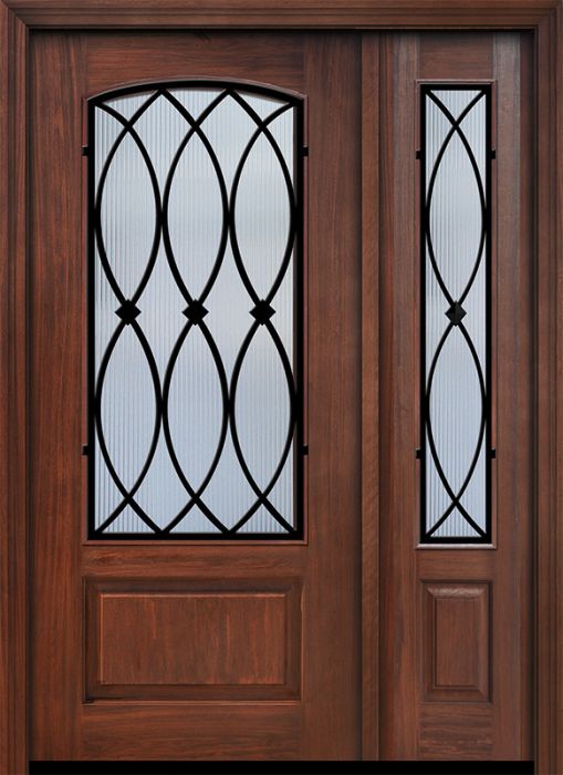80" 1 Panel 3/4 Arch Lite La Salle Wrought Iron Mahogany Door /1side