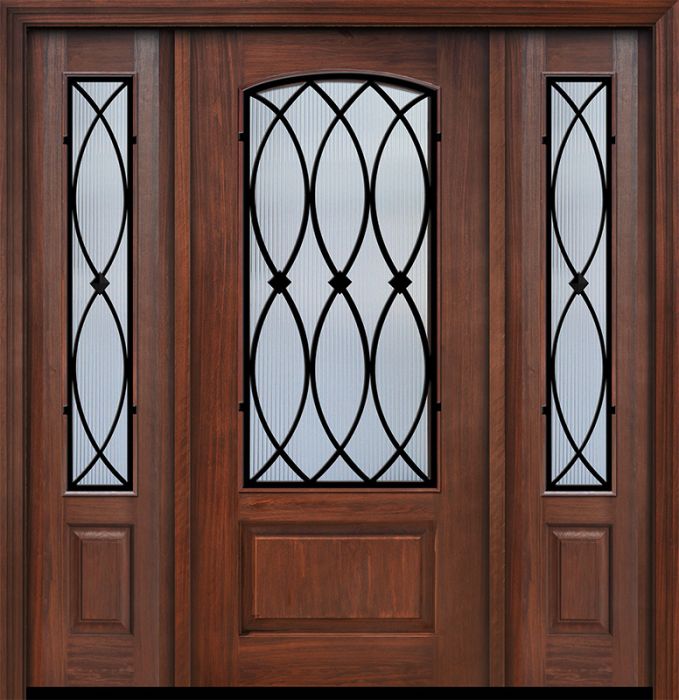 IMPACT | 80" 1 Panel 3/4 Arch Lite La Salle Wrought Iron Mahogany Door /2side
