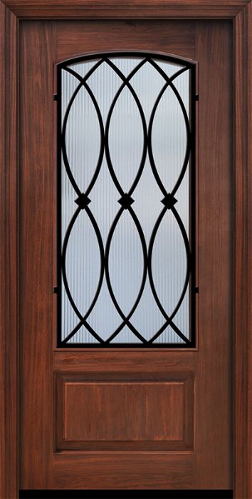 Pro 80" 1 Panel 3/4 Arch Lite La Salle Wrought Iron Mahogany Door