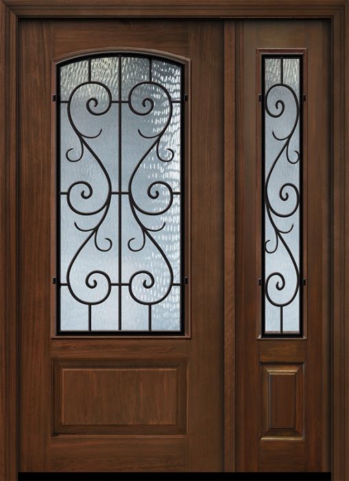 IMPACT | 80" 1 Panel 3/4 Arch Lite St Charles Wrought Iron Mahogany Door /1side