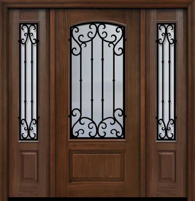 80" 1 Panel 3/4 Arch Lite Valencia Wrought Iron Mahogany Door /2side