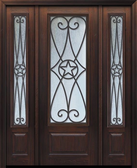 96" 1 Panel 3/4 Lite Austin GBG Mahogany Door /2side