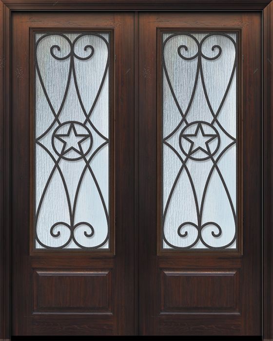 Pro 96" Double 1 Panel 3/4 Lite Austin GBG Mahogany Door