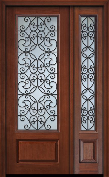 96" 1 Panel 3/4 Lite Florence GBG Mahogany Door /1side