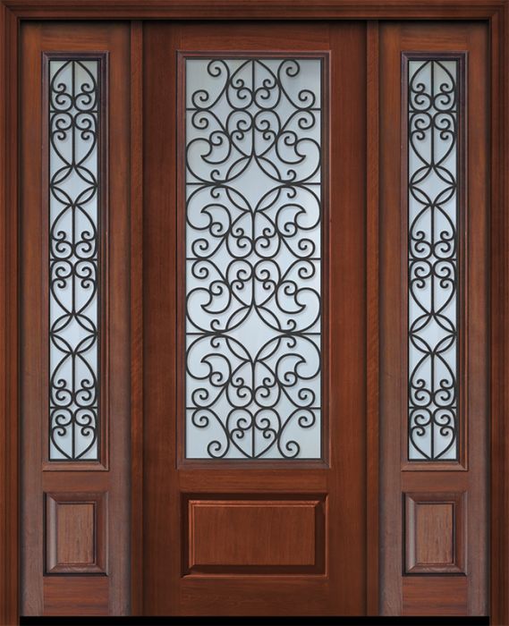 96" 1 Panel 3/4 Lite Florence GBG Mahogany Door /2side