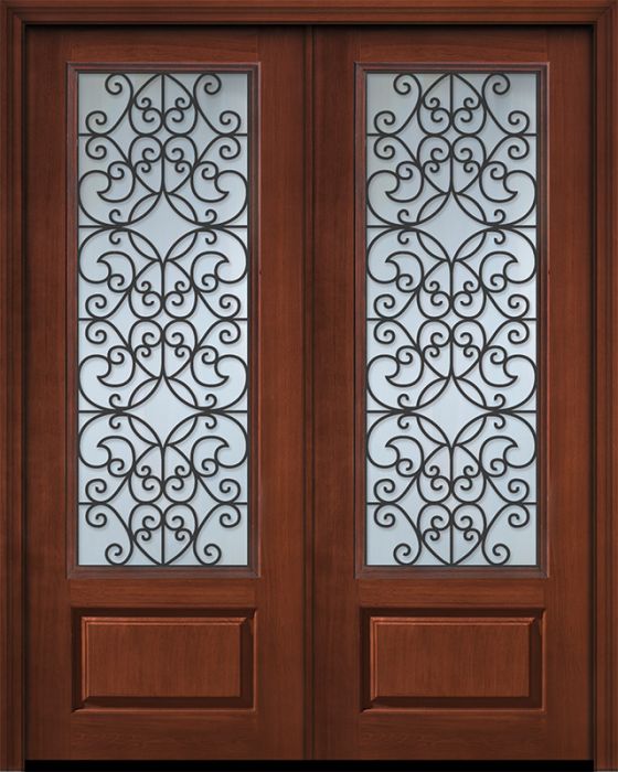Pro 96" Double 1 Panel 3/4 Lite Florence GBG Mahogany Door