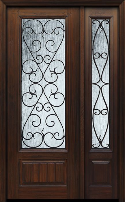 96" 1 Panel 3/4 Lite Palermo GBG Mahogany Door /1side