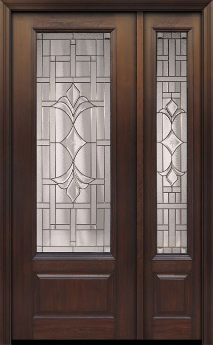 96" 1 Panel 3/4 Lite Marsala Mahogany Door /1side