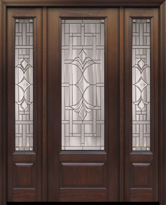 96" 1 Panel 3/4 Lite Marsala Mahogany Door /2side