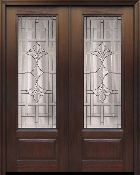 Pro 96" Double 1 Panel 3/4 Lite Marsala Mahogany Door