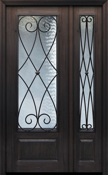 96" 1 Panel 3/4 Lite Charleston Wrought Iron Mahogany Door /1side