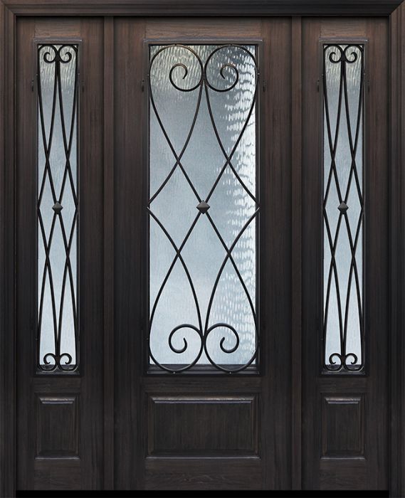 96" 1 Panel 3/4 Lite Charleston Wrought Iron Mahogany Door /2side