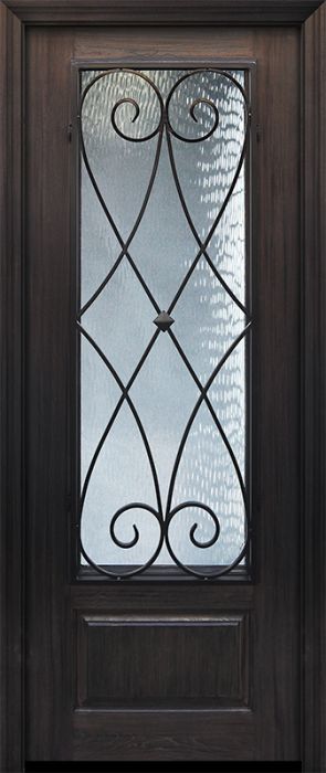 Pro 96" 1 Panel 3/4 Lite Charleston Wrought Iron Mahogany Door