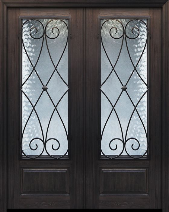 96" Double 1 Panel 3/4 Lite Charleston Wrought Iron Mahogany/Alder Door