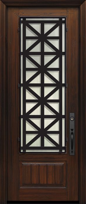 IMPACT | 96" 1 Panel 3/4 Lite Contempo Steel Grille Mahogany/Alder Door